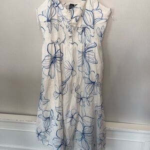 GAP White Dress with Blue Floral Design